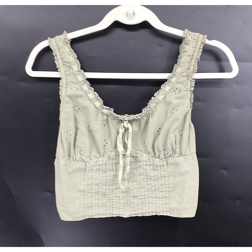 American Eagle fairycore cottagecore boho sage green ruffle corset tie top S